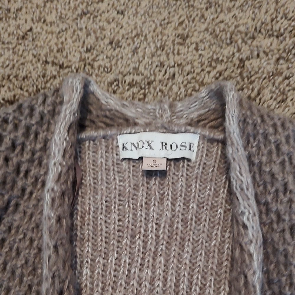 Knox Rose Taupe and Beige Open Front Cardigan - Picture 2 of 3